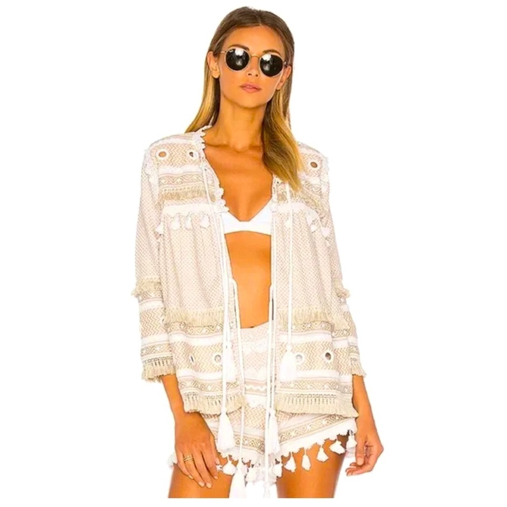 Dodo Bar Or Yehuda Natural Cotton Fronge and Grommet Tassel Boho Jacket Size S